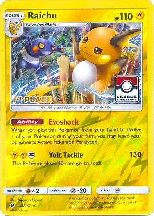 Raichu 41/147 (League Challenge) [1st Place] 041/147 Reverse Holofoil League & Championship Cards