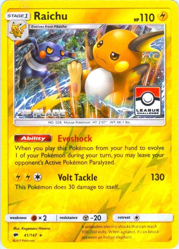 Raichu 41/147 (League Challenge) [2nd Place] 041/147 Reverse Holofoil League & Championship Cards