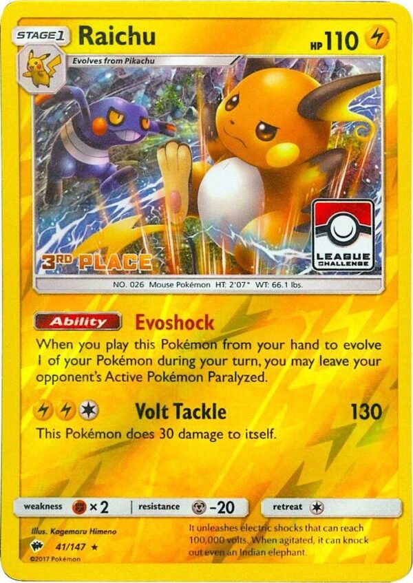 Raichu 41/147 (League Challenge) [3rd Place] 041/147 Reverse Holofoil League & Championship Cards