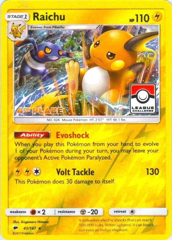 Raichu 41/147 (League Challenge) [4th Place] 041/147 Reverse Holofoil League & Championship Cards