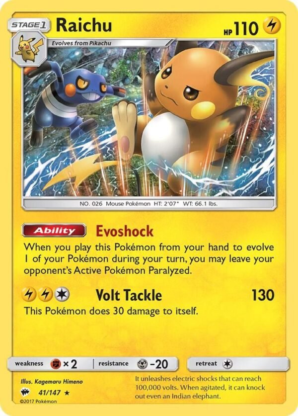Raichu 41/147 Reverse Holofoil SM – Burning Shadows Raichu 41/147 Reverse Holofoil SM – Burning Shadows