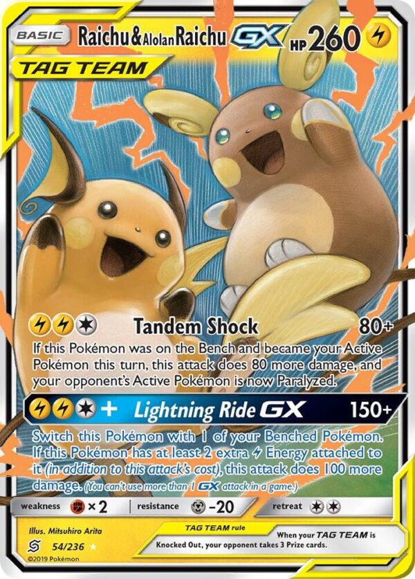 Raichu & Alolan Raichu GX 54/236 Holofoil SM – Unified Minds