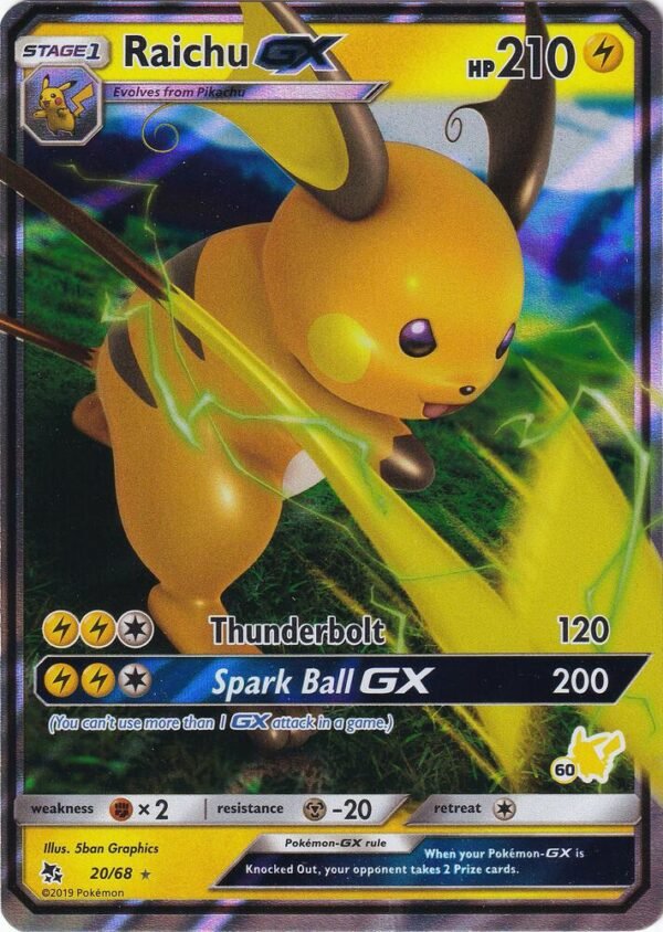 Raichu GX 20/68 (#60 Pikachu Stamped) 020/068 Holofoil Battle Academy