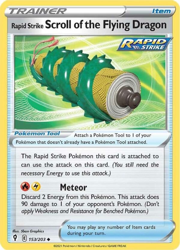 Rapid Strike Scroll of the Flying Dragon 153/203 Reverse Holofoil SWSH07: Evolving Skies Rapid Strike Scroll of the Flying Dragon 153/203 Reverse Holofoil SWSH07: Evolving Skies