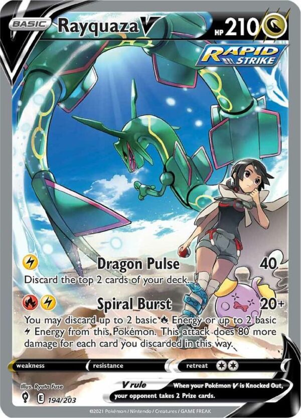 Rayquaza V (Alternate Full Art) 194/203 Holofoil SWSH07: Evolving Skies Rayquaza V (Alternate Full Art) 194/203 Holofoil SWSH07: Evolving Skies