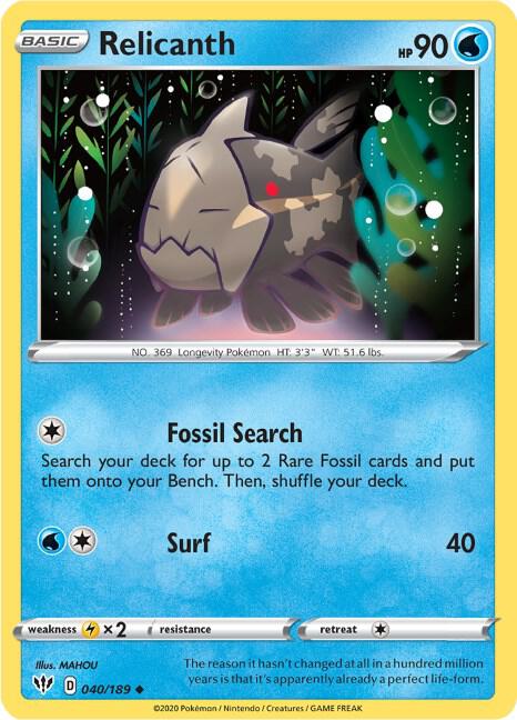 Relicanth 040/189 Normal SWSH03: Darkness Ablaze Relicanth 040/189 Normal SWSH03: Darkness Ablaze
