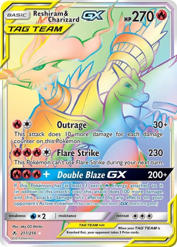 Reshiram & Charizard GX (Secret) 217/214 Holofoil SM – Unbroken Bonds Reshiram & Charizard GX (Secret) 217/214 Holofoil SM – Unbroken Bonds