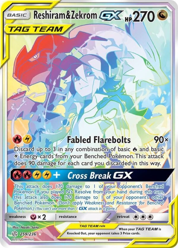Reshiram & Zekrom GX (Secret) 259/236 Holofoil SM – Cosmic Eclipse Reshiram & Zekrom GX (Secret) 259/236 Holofoil SM – Cosmic Eclipse