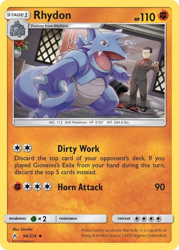 Rhydon 94/214 Reverse Holofoil SM – Unbroken Bonds Rhydon 94/214 Reverse Holofoil SM – Unbroken Bonds