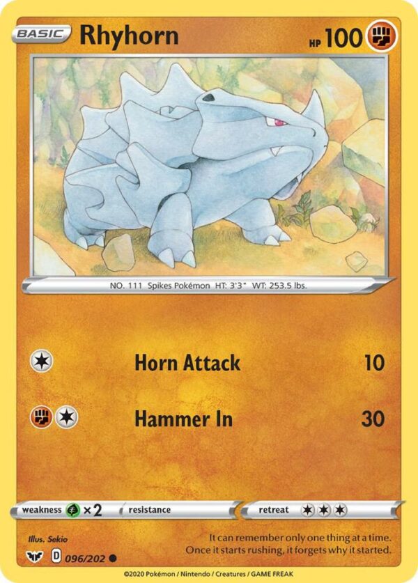 Rhyhorn (096) 096/202 Normal SWSH01: Sword & Shield Base Set Rhyhorn (096) 096/202 Normal SWSH01: Sword & Shield Base Set