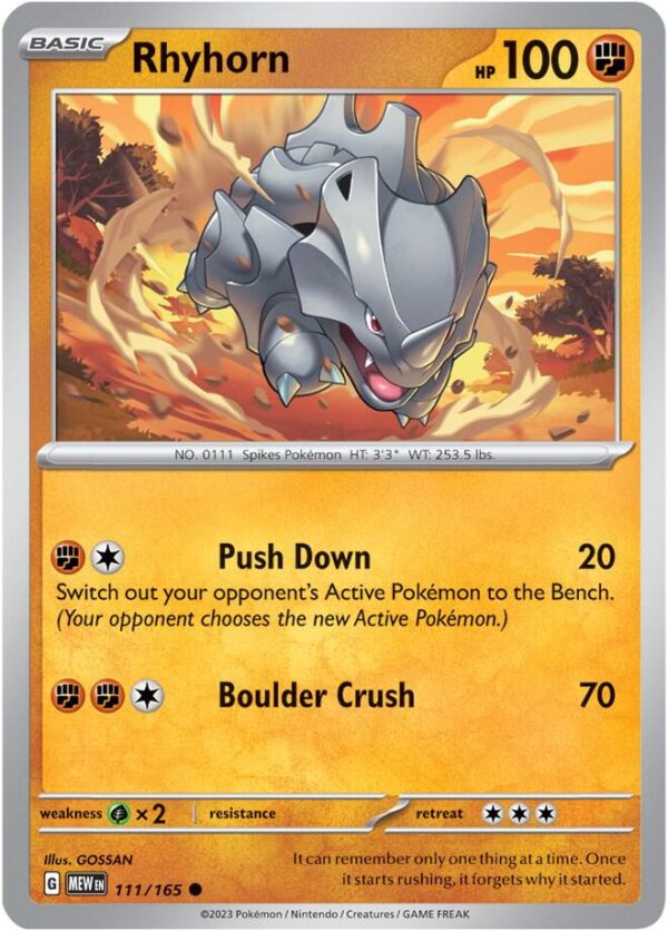 Rhyhorn 111/165 Normal SV: Scarlet & Violet 151 Rhyhorn 111/165 Normal SV: Scarlet & Violet 151