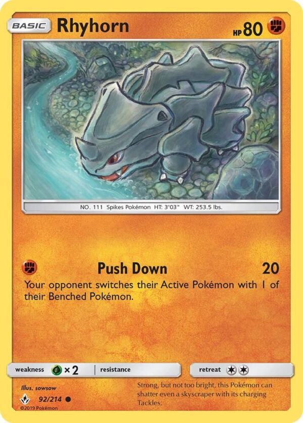 Rhyhorn (92) 92/214 Normal SM – Unbroken Bonds Rhyhorn (92) 92/214 Normal SM – Unbroken Bonds