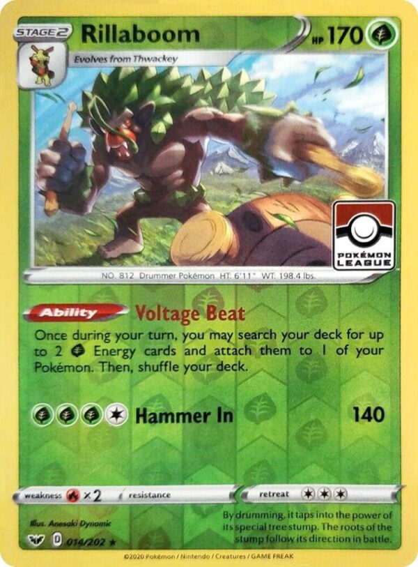 Rillaboom 014/202 (Pokemon League) Reverse Holofoil League & Championship Cards