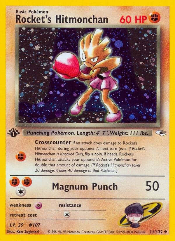 Rocket’s Hitmonchan 011/132 1st Edition Holofoil Gym Heroes Rocket’s Hitmonchan 011/132 1st Edition Holofoil Gym Heroes