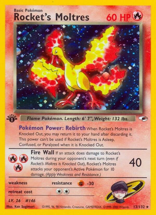 Rocket’s Moltres 012/132 1st Edition Holofoil Gym Heroes Rocket’s Moltres 012/132 1st Edition Holofoil Gym Heroes