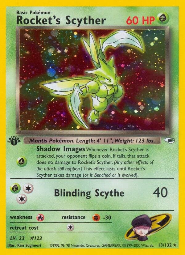 Rocket’s Scyther 013/132 1st Edition Holofoil Gym Heroes Rocket’s Scyther 013/132 1st Edition Holofoil Gym Heroes