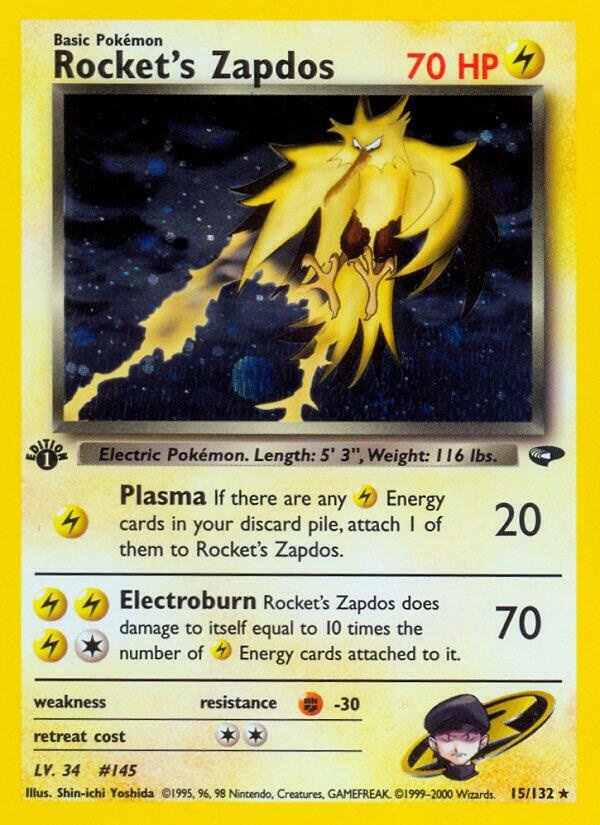 Rocket’s Zapdos 015/132 1st Edition Holofoil Gym Challenge
