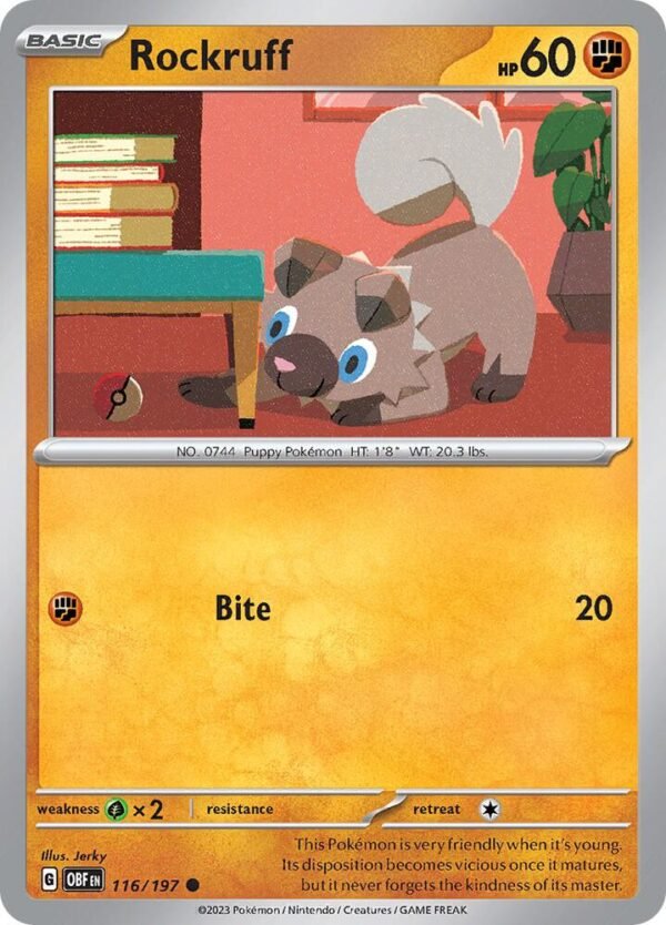 Rockruff 116/197 Reverse Holofoil SV03: Obsidian Flames Rockruff 116/197 Reverse Holofoil SV03: Obsidian Flames