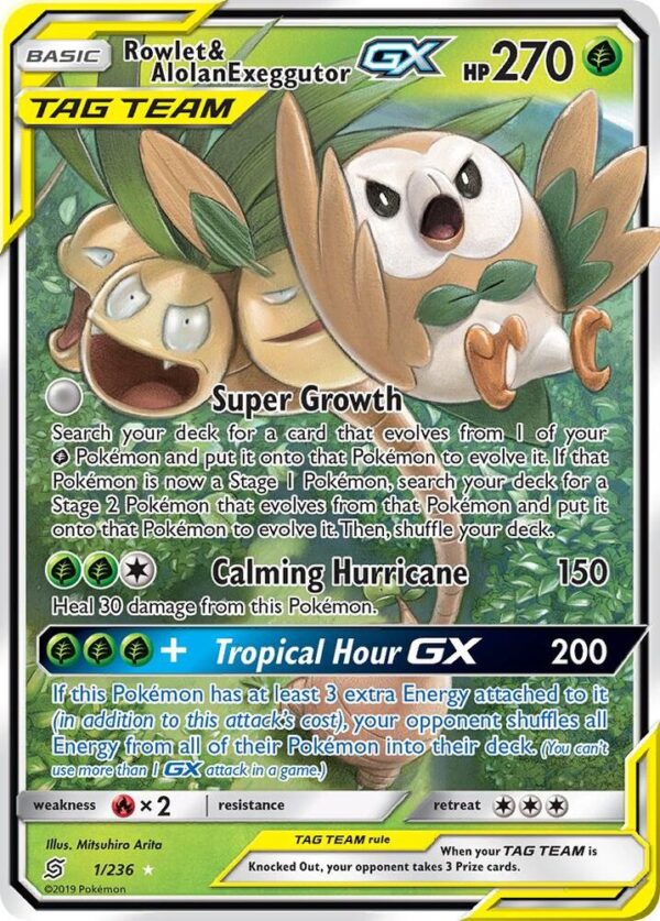 Rowlet & Alolan Exeggutor GX 1/236 Holofoil SM – Unified Minds Rowlet & Alolan Exeggutor GX 1/236 Holofoil SM – Unified Minds