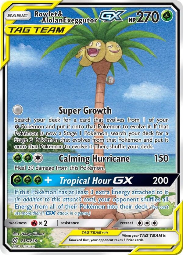 Rowlet & Alolan Exeggutor GX (Alternate Full Art) 215/236 Holofoil SM – Unified Minds Rowlet & Alolan Exeggutor GX (Alternate Full Art) 215/236 Holofoil SM – Unified Minds