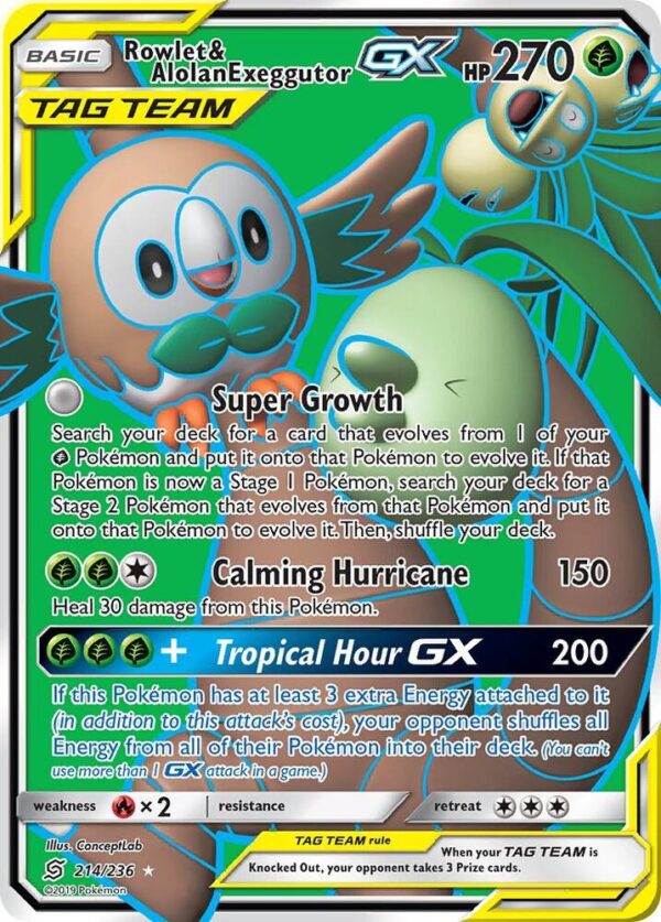 Rowlet & Alolan Exeggutor GX (Full Art) 214/236 Holofoil SM – Unified Minds Rowlet & Alolan Exeggutor GX (Full Art) 214/236 Holofoil SM – Unified Minds