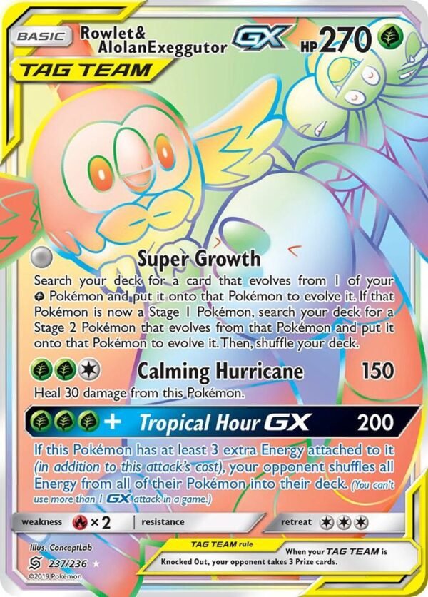 Rowlet & Alolan Exeggutor GX (Secret) 237/236 Holofoil SM – Unified Minds