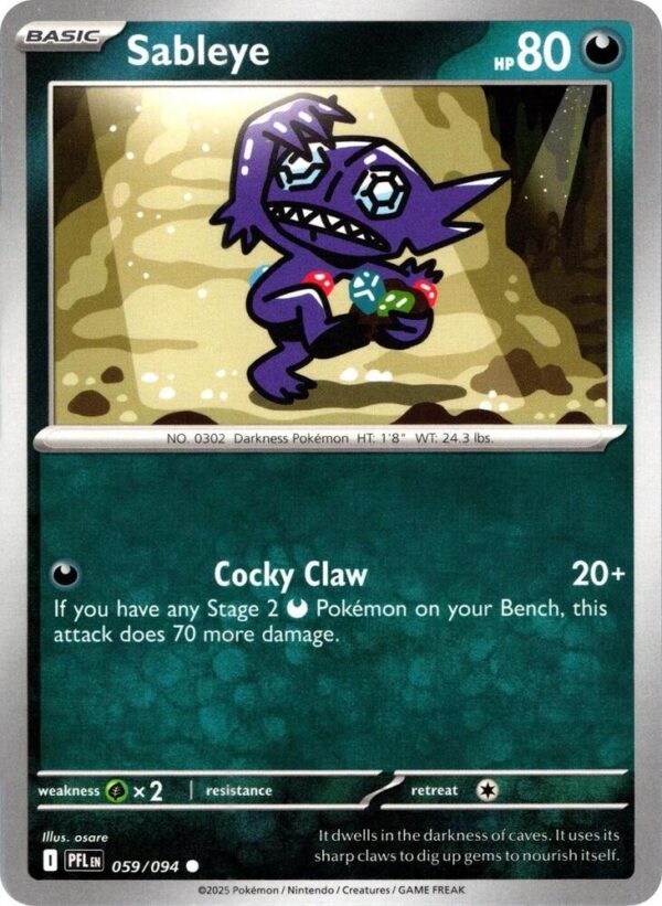 Sableye 059/094 Reverse Holofoil ME02: Phantasmal Flames Sableye 059/094 Reverse Holofoil ME02: Phantasmal Flames