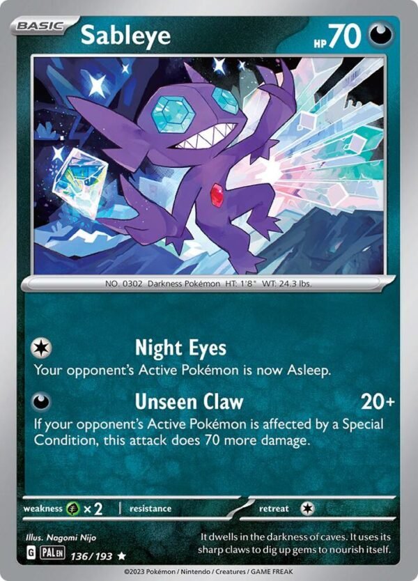 Sableye 136/193 Reverse Holofoil SV02: Paldea Evolved Sableye 136/193 Reverse Holofoil SV02: Paldea Evolved