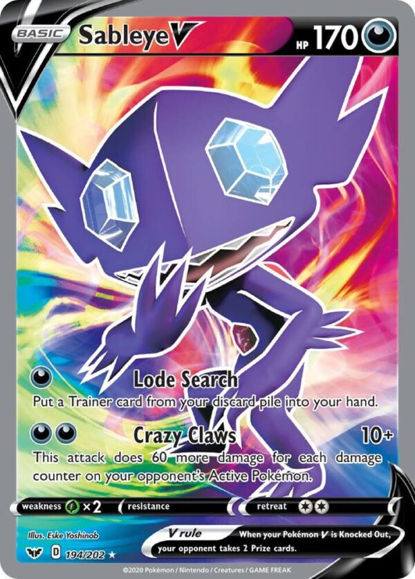 Sableye V (Full Art) 194/202 Holofoil SWSH01: Sword & Shield Base Set