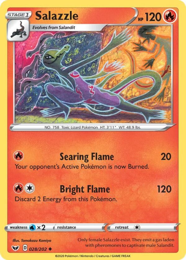Salazzle 028/202 Reverse Holofoil SWSH01: Sword & Shield Base Set Salazzle 028/202 Reverse Holofoil SWSH01: Sword & Shield Base Set