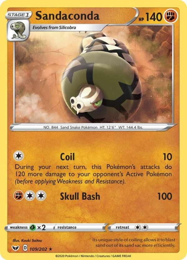 Sandaconda (109) 109/202 Reverse Holofoil SWSH01: Sword & Shield Base Set Sandaconda (109) 109/202 Reverse Holofoil SWSH01: Sword & Shield Base Set
