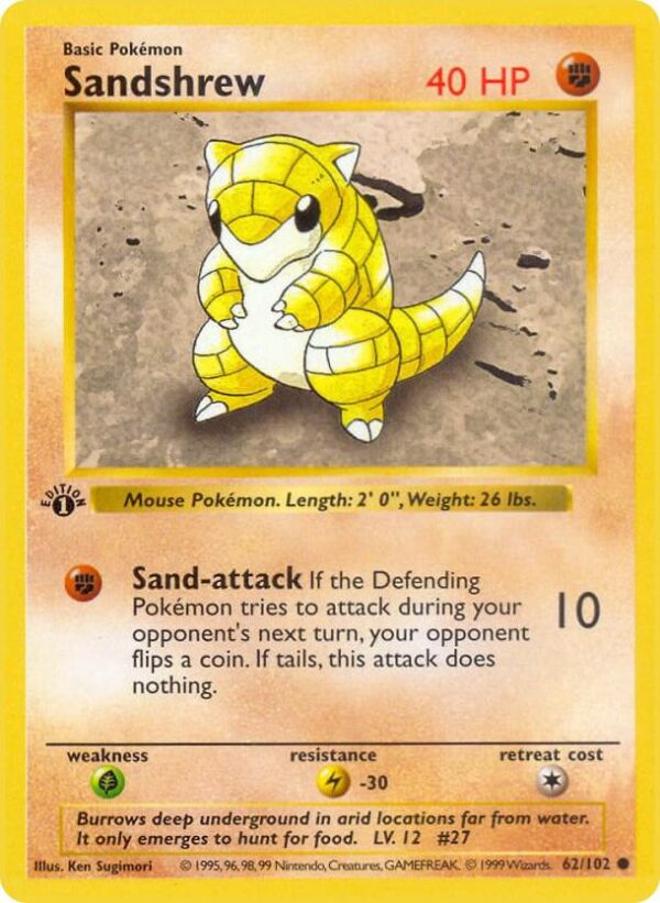 Sandshrew 062/102 1st Edition Base Set (Shadowless) Sandshrew 062/102 1st Edition Base Set (Shadowless)
