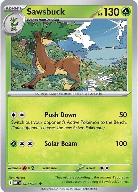 Sawsbuck 007/086 Reverse Holofoil SV: White Flare