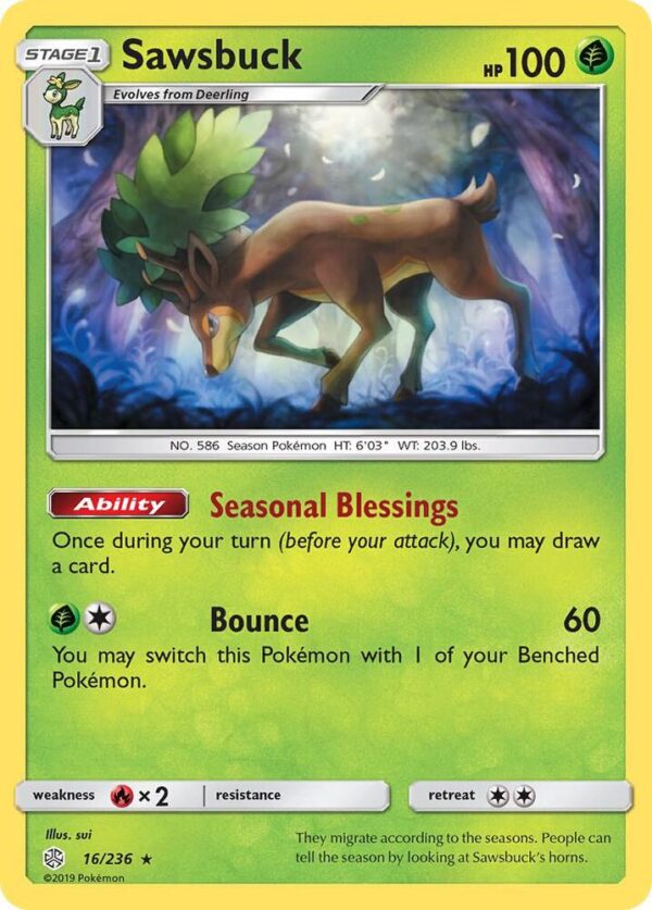 Sawsbuck 16/236 Reverse Holofoil SM – Cosmic Eclipse Sawsbuck 16/236 Reverse Holofoil SM – Cosmic Eclipse