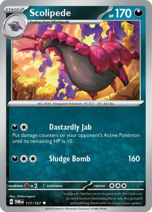 Scolipede 117/167 Reverse Holofoil SV06: Twilight Masquerade Scolipede 117/167 Reverse Holofoil SV06: Twilight Masquerade