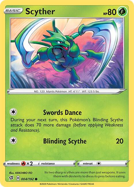 Scyther 004/192 Reverse Holofoil SWSH02: Rebel Clash Scyther 004/192 Reverse Holofoil SWSH02: Rebel Clash