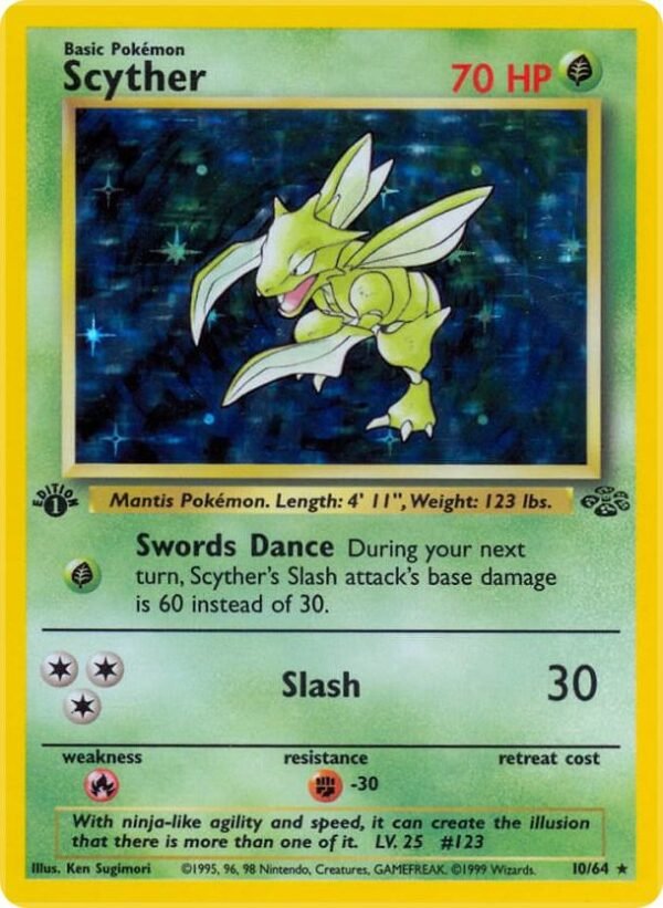 Scyther (10) 10/64 1st Edition Holofoil Jungle Scyther (10) 10/64 1st Edition Holofoil Jungle