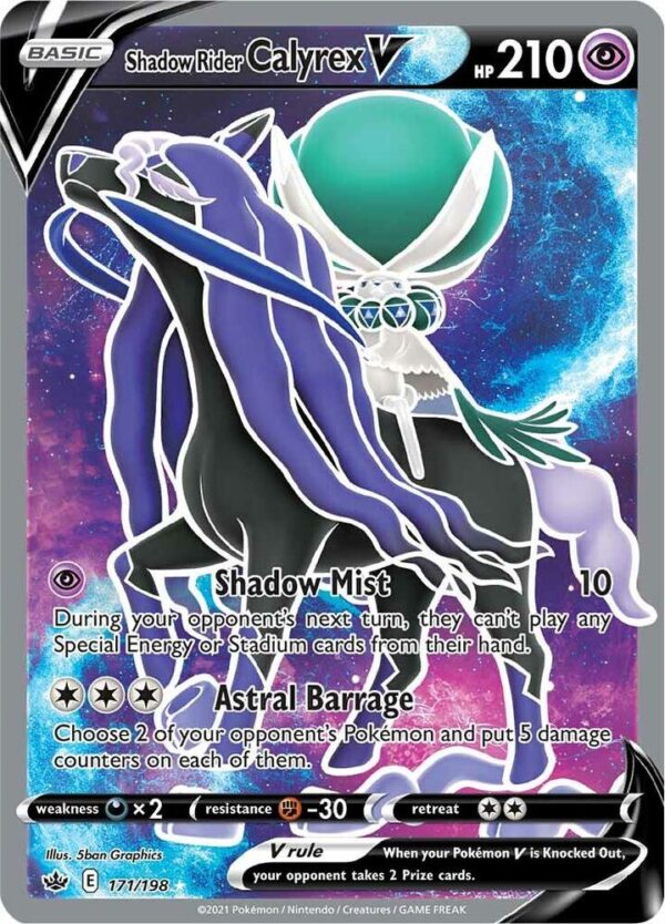 Shadow Rider Calyrex V (Full Art) 171/198 Holofoil SWSH06: Chilling Reign Shadow Rider Calyrex V (Full Art) 171/198 Holofoil SWSH06: Chilling Reign