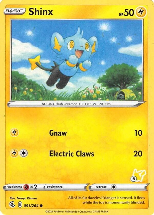 Shinx 091/264 (#6 Pikachu Stamped) Normal Battle Academy 2022 Shinx 091/264 (#6 Pikachu Stamped) Normal Battle Academy 2022