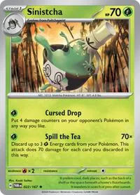 Sinistcha | 022/167 | Reverse Holofoil | SV06: Twilight Masquerade Sinistcha | 022/167 | Reverse Holofoil | SV06: Twilight Masquerade