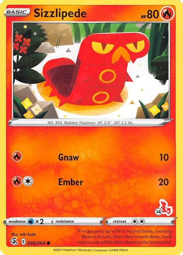Sizzlipede 046/264 (#14 Cinderace Stamped) Normal Battle Academy 2022