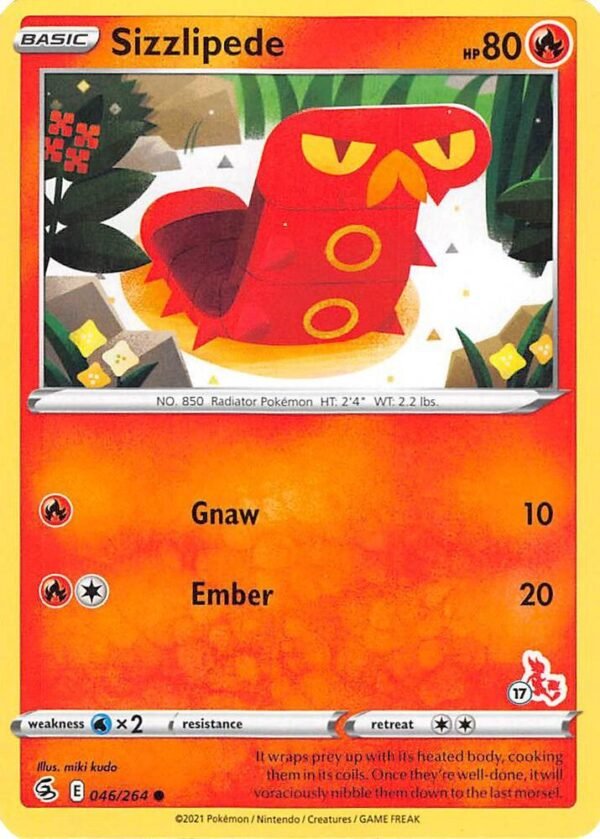 Sizzlipede 046/264 (#17 Cinderace Stamped) Normal Battle Academy 2022