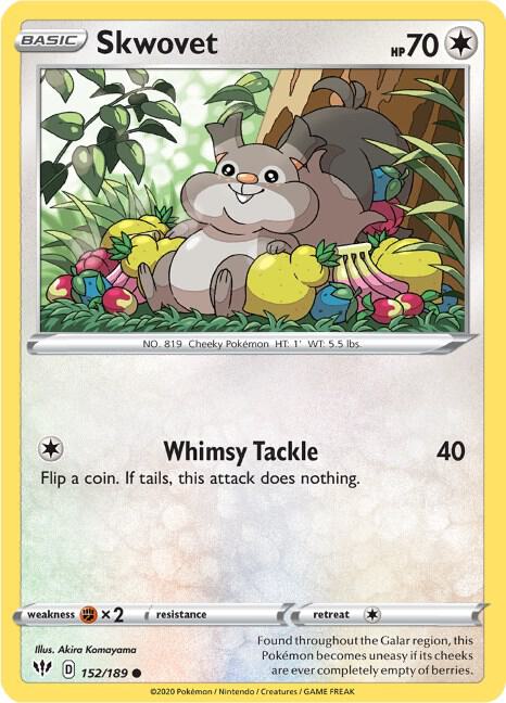 Skwovet 152/189 Normal SWSH03: Darkness Ablaze