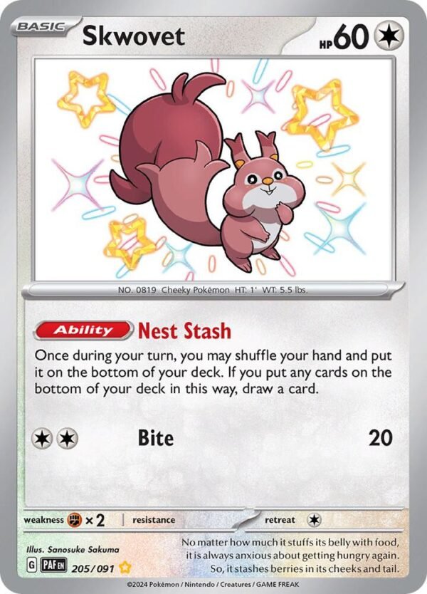 Skwovet 205/091 Holofoil SV: Paldean Fates Skwovet 205/091 Holofoil SV: Paldean Fates