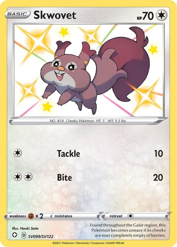 Skwovet SV099/SV122 Holofoil Shining Fates: Shiny Vault Skwovet SV099/SV122 Holofoil Shining Fates: Shiny Vault