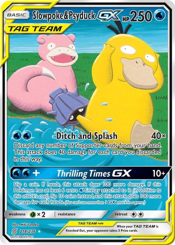 Slowpoke & Psyduck GX (Alternate Full Art) 218/236 Holofoil SM – Unified Minds Slowpoke & Psyduck GX (Alternate Full Art) 218/236 Holofoil SM – Unified Minds