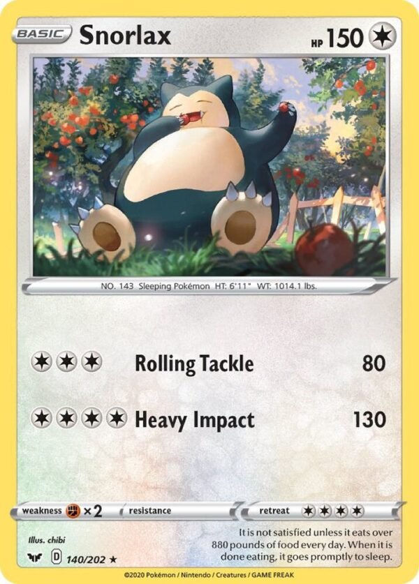 Snorlax 140/202 Reverse Holofoil SWSH01: Sword & Shield Base Set Snorlax 140/202 Reverse Holofoil SWSH01: Sword & Shield Base Set