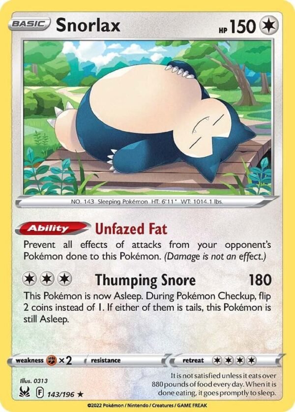Snorlax 143/196 Holofoil SWSH11: Lost Origin Snorlax 143/196 Holofoil SWSH11: Lost Origin
