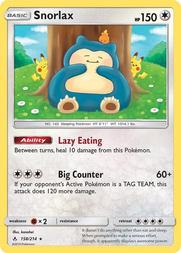 Snorlax 158/214 Holofoil SM – Unbroken Bonds Snorlax 158/214 Holofoil SM – Unbroken Bonds