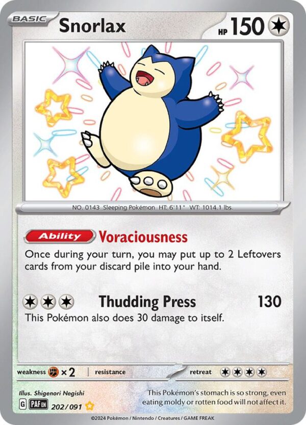Snorlax 202/091 Holofoil SV: Paldean Fates Snorlax 202/091 Holofoil SV: Paldean Fates